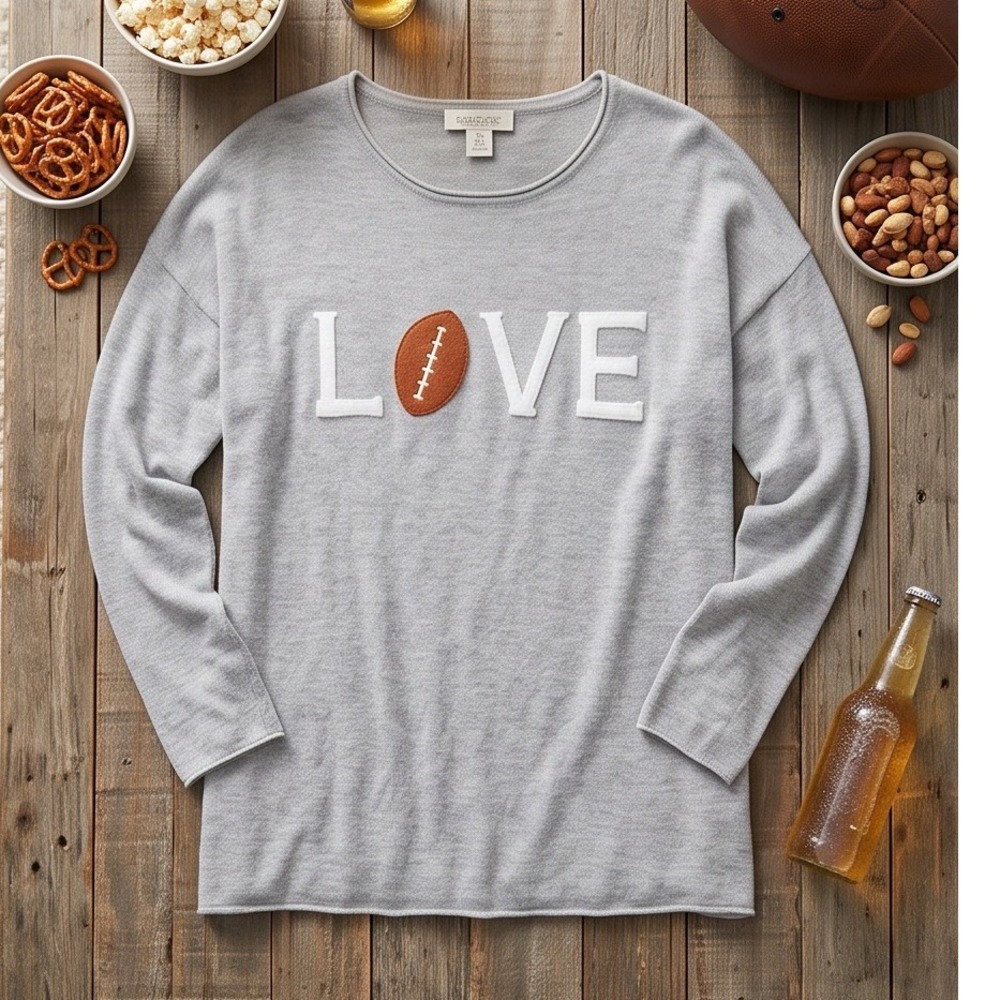 Rachel Zoe Womens 1X Gray Football Love Cashmere Blend Knit Sweater Pullover